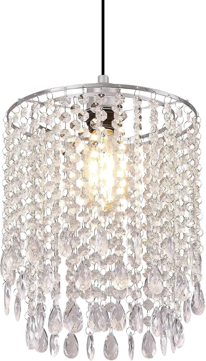 2-Tier Crystal Chandelier Lampshade ONLY, 10-Inch (25cm) Ceiling Light Shade, Clear Acrylic Beaded Lamp Shade Replacement for Wedding and Party Decoration, No Bulb or Wiring