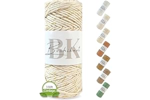 BOCHIKNOT Macrame Cord 3mm x 109yds - Single Strand Macrame Cord for Wall Hanging Plant Hangers - 3mm Macrame Cord - Cotton Rope for Macrame and Knotting - Single Strand Twist (Color, Natural & Gold)