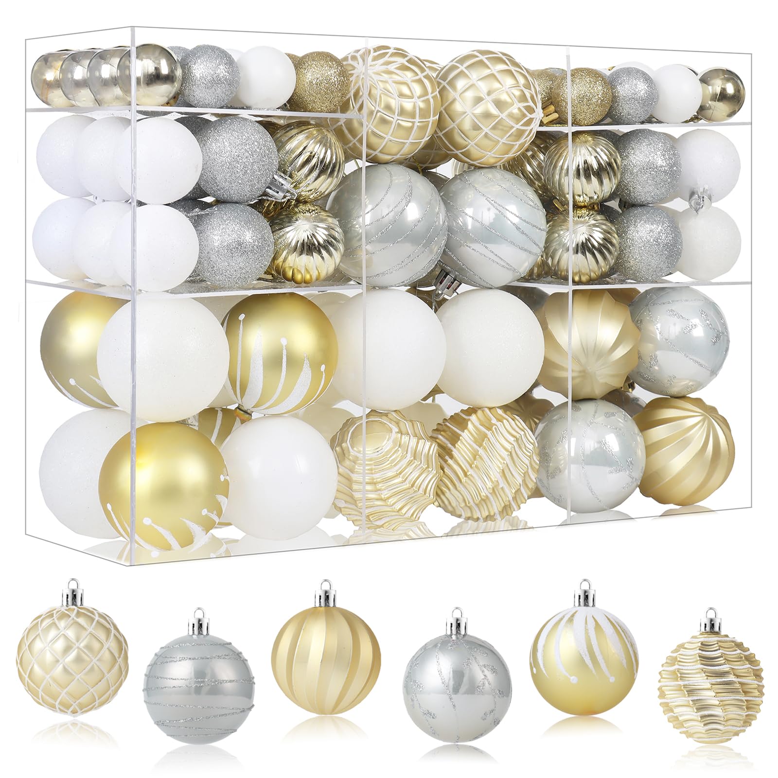 Photo 1 of 100PCS Gold and Silver Christmas Ornaments Set, Shatterproof Christmas Ball Ornaments Bulk, Assorted Decorations Baubles Hanging Ornaments for Christmas Trees Holiday Party Decor (Gold & Silver)