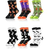 Zhanmai 6 Pairs Halloween Socks Fuzzy Horror Socks Novelty Pumpkin Ghost Bat Stocking Long Cotton Spooky Fall Stocking Happy Halloween Gifts for Adult Men Women