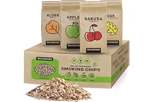 WOODOVER Smoking Wood Chips Smoker - Set of 4 - Apple Wood Chips for Smoker, BBQ Wood Chips for Smoking - Cherry, Alder, Oak, Hickory Wood Chips for Smoker, Smoker Wood Chips for Grilling - 4 Pack 1 lb Each