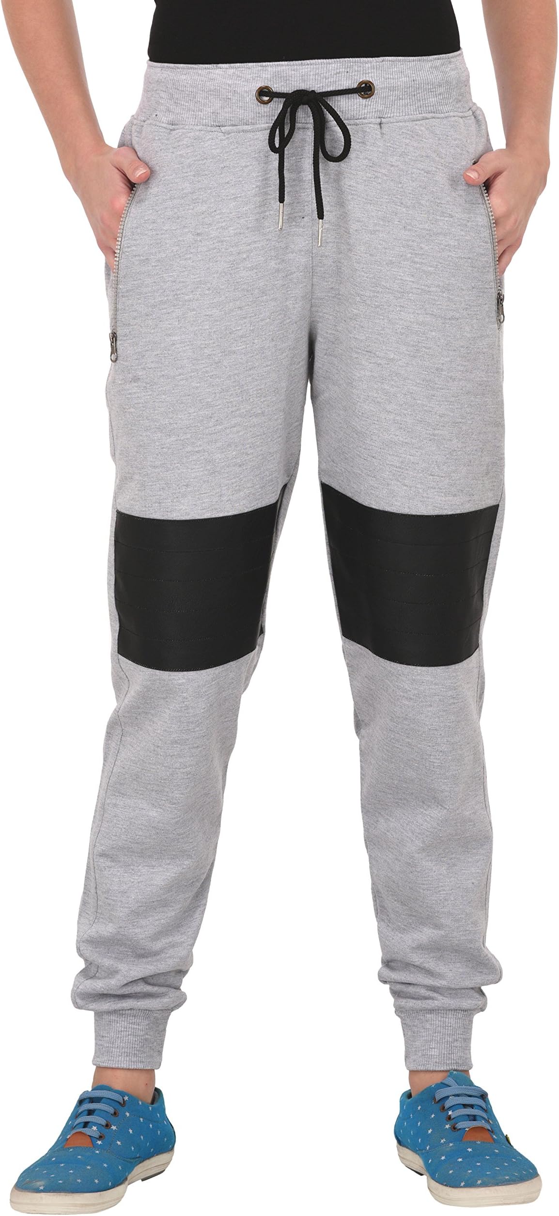 Thread Swag Women's Biker Style Cotton Track Pant with Leather Patch