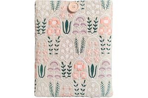 Zosiana Designs Floral Embroidered Canvas Book Sleeve - Elegant Book Cover, Padded Protector for Paperbacks & Hardcovers, Ideal for Book Lovers, Wooden Button (Garden, Large)