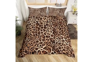 Erosebridal Leopard Print Comforter Cover Queen Cheetah Bedding Set Geometric Duvet Cover African Safari Animal Quilt Cover for Kid Boy Men Room Decorative Ultra Soft Breathable
