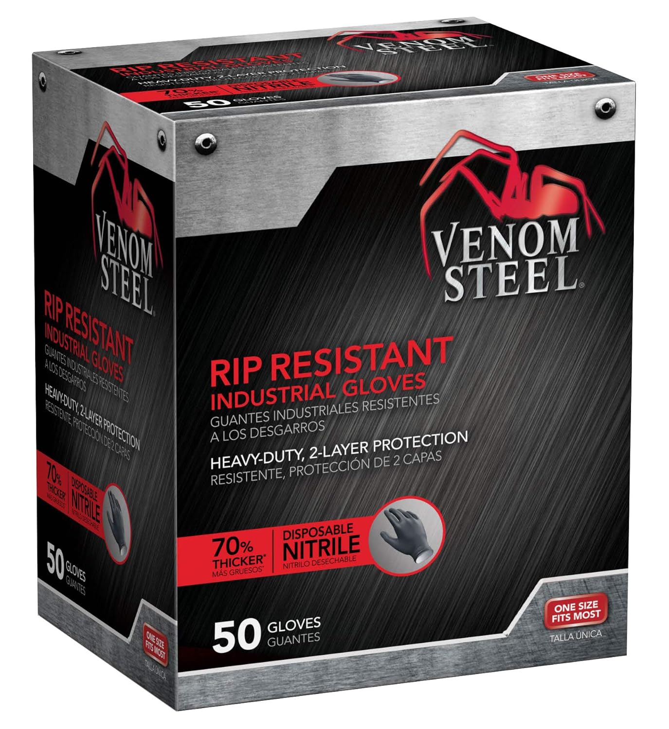 Venom Steel Rip Resistant Industrial Nitrile Gloves 2Layer,Black White
