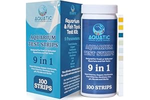 AQUATIC EDEN 9-in-1 Aquarium Water Test Kit - 100 Freshwater & Saltwater Test Strips | Fish Tank Kit for pH, Nitrate, Nitrite, Hardness, Chlorine, Iron, Copper, Alkalinity, Carbonate | Quick & Reliable Results