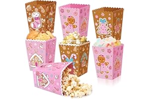 Noveread 60 Pcs Christmas Popcorn Favor Boxes Pink and Brown Gingerbread Man Christmas Party Supplies Treat Candy Cookie Paper Popcorn Boxes for Xmas Party Supplies Decor