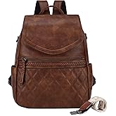 Kasqo Backpack Purse for Women,PU Leather Fashion Flap Quilted Backpack Ladies Handbag Convertible Shoulder Bag for Work Travel College with Guitar Strap Brown