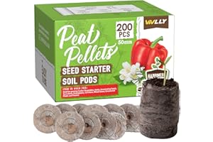 Vivlly Peat Pellets - 200pcs 50mm, Seed Starter Pods for Planting Flowers Herbs Vegetables & Bonsai - Compressed Peat Moss for Indoor/Outdoor Gardening - Avoid Root Shock Natural Potting Soil