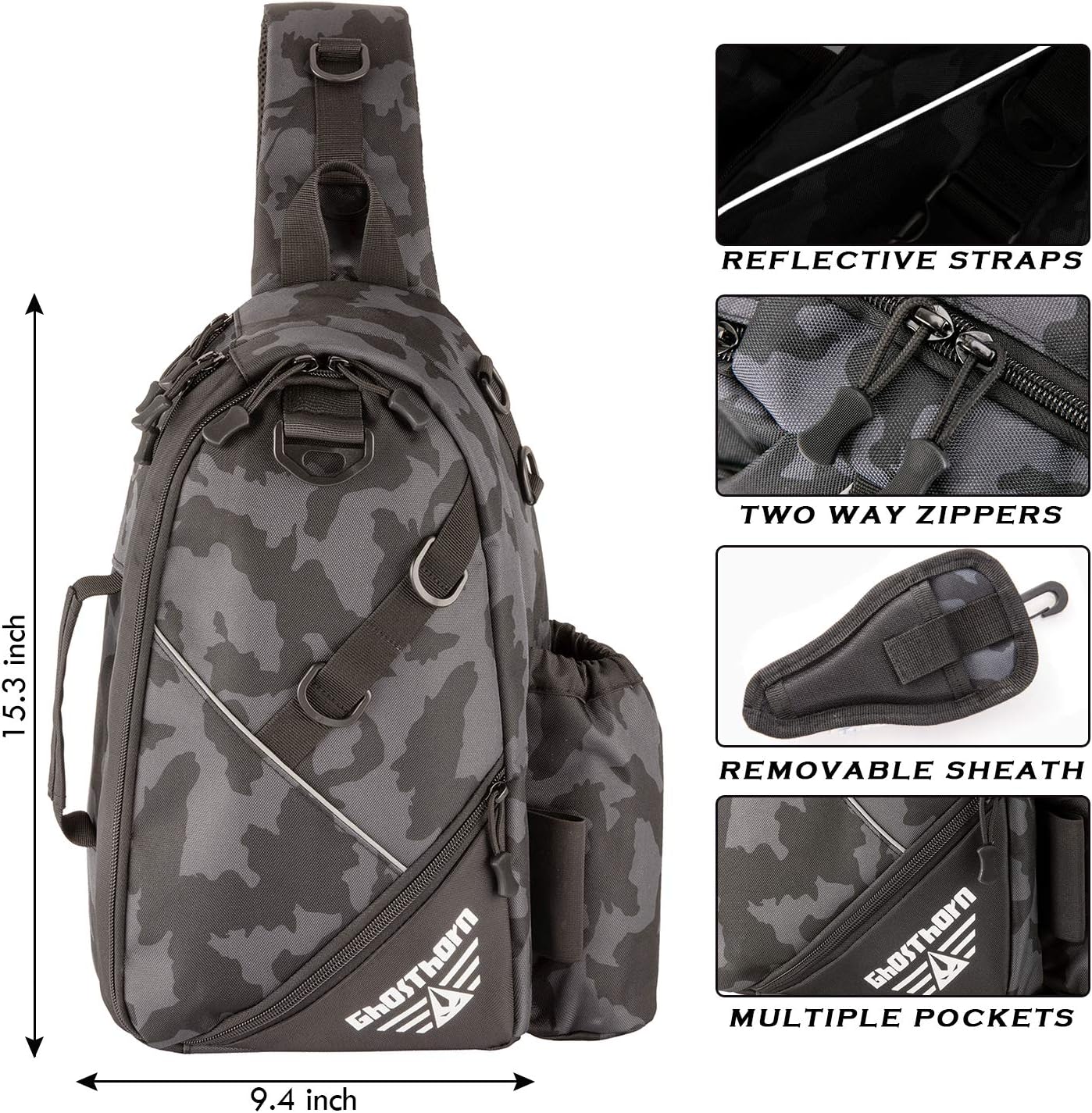 Ghosthorn Fishing Tackle Bag with Rod Holder Tackle Box Storage Backpack Fishing Gear Sling Pack Outdoor Shoulder Fishing Bag for Saltwater and Freshwater Standard Incognito Camouflage : Sports & Outdoors
