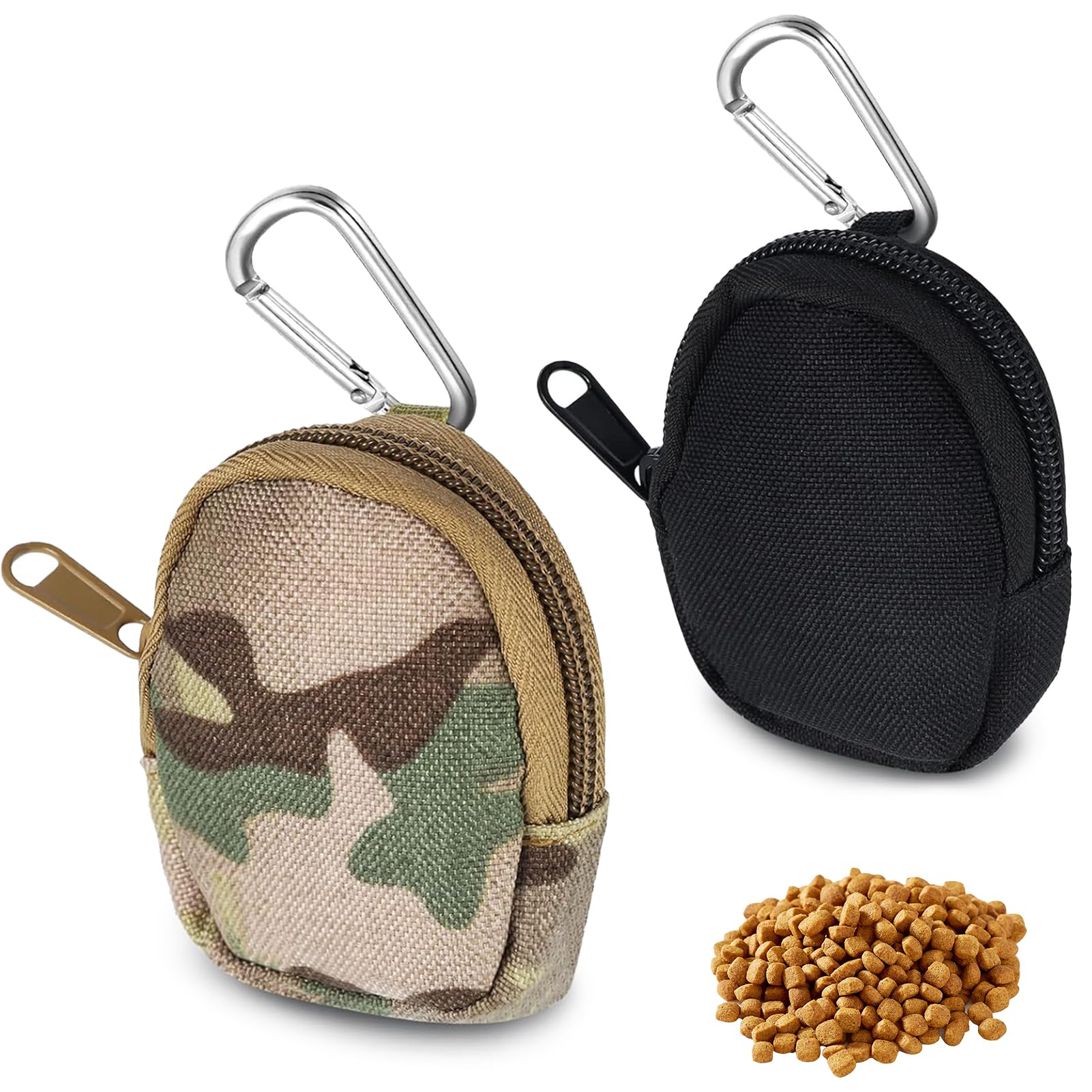 Fuletooye 2 Pcs Small Dog Treat Pouch, Hand-Free Waterproof Training Bag, Pocket Size Pet Travel Walking Snack Pouch With Mezzanine and Carabiner