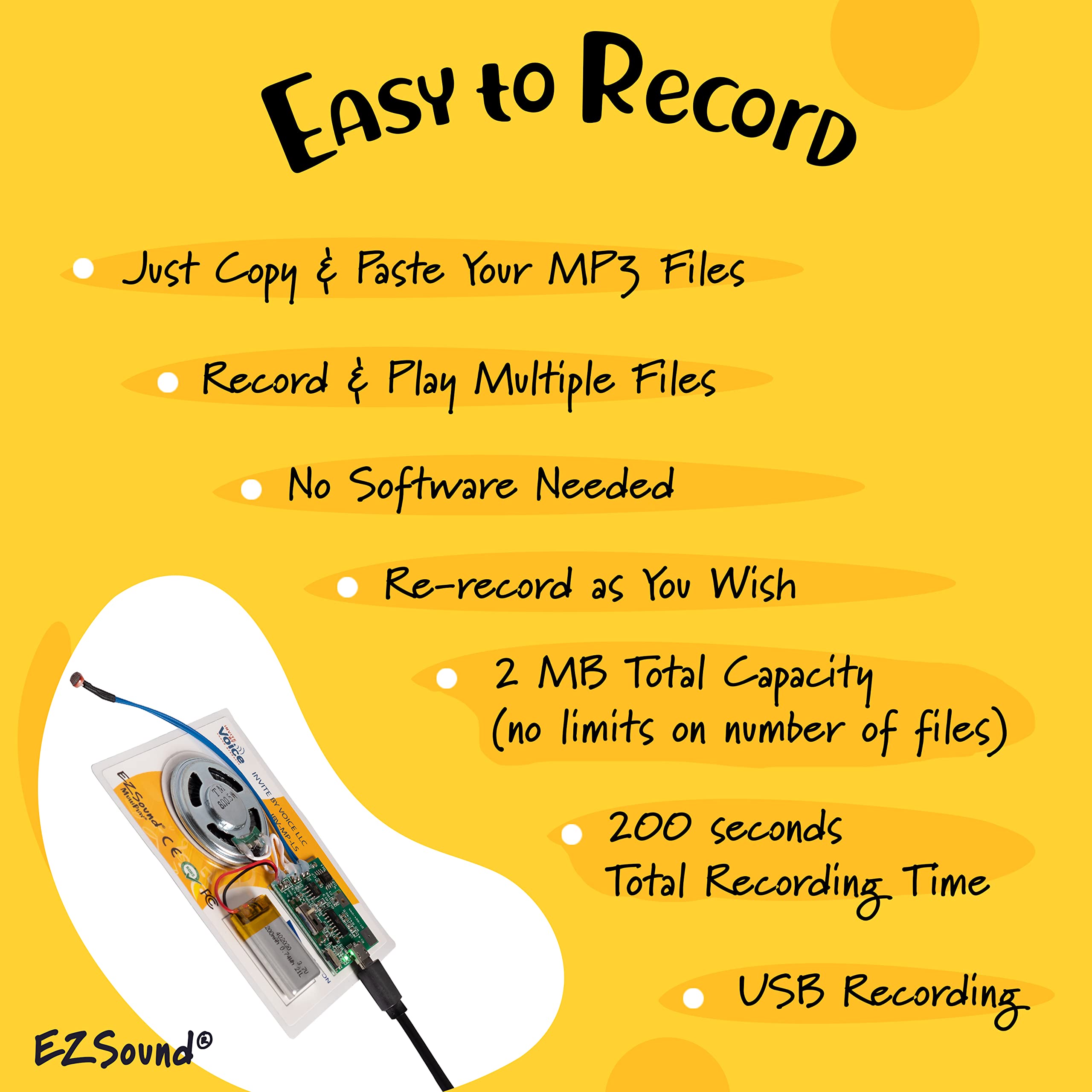 EZSound MultiPlay Light Activated Recordable Sound Chip | Records and Plays Multiple Songs and Messages | Create Recordable Custom Music Box | Light MP3 Music Sensor for Crafts, Hobbies, and Keepsakes