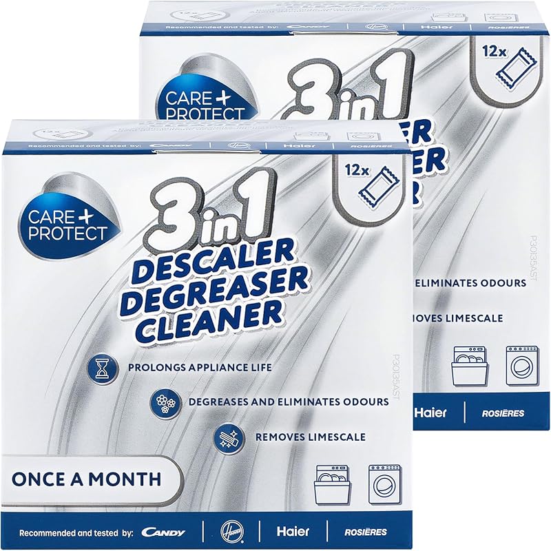 CARE + PROTECT 3 IN 1 Washing Machine Dishwasher Cleaner 24 Month Maxi Pack