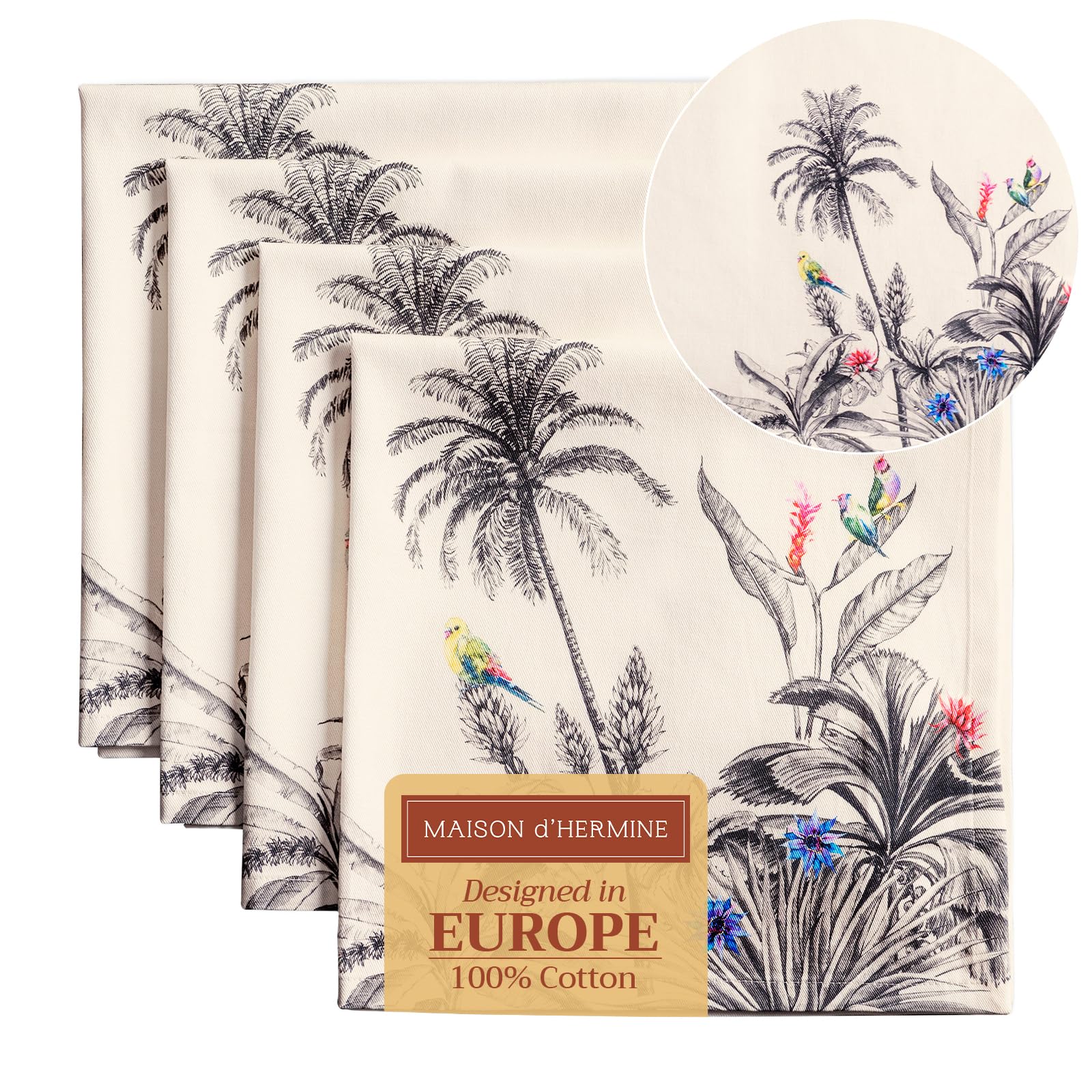 Maison d' Hermine Cloth Napkins Set of 4 100% Cotton for Christmas Decorations Everyday Reusable Square Autumn Napkins Cloth Washable Dinner Party Wedding (Amazonia, 45 CM x 45 CM)