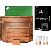 Acacia wood Cutting Board – 11 PCS set, Extra large wood cutting boards with holder, Deep Juice Grooves, Halloween Charcuterie Board, Cutting boards non toxic for kitchen, Ideal Gift for Birthday