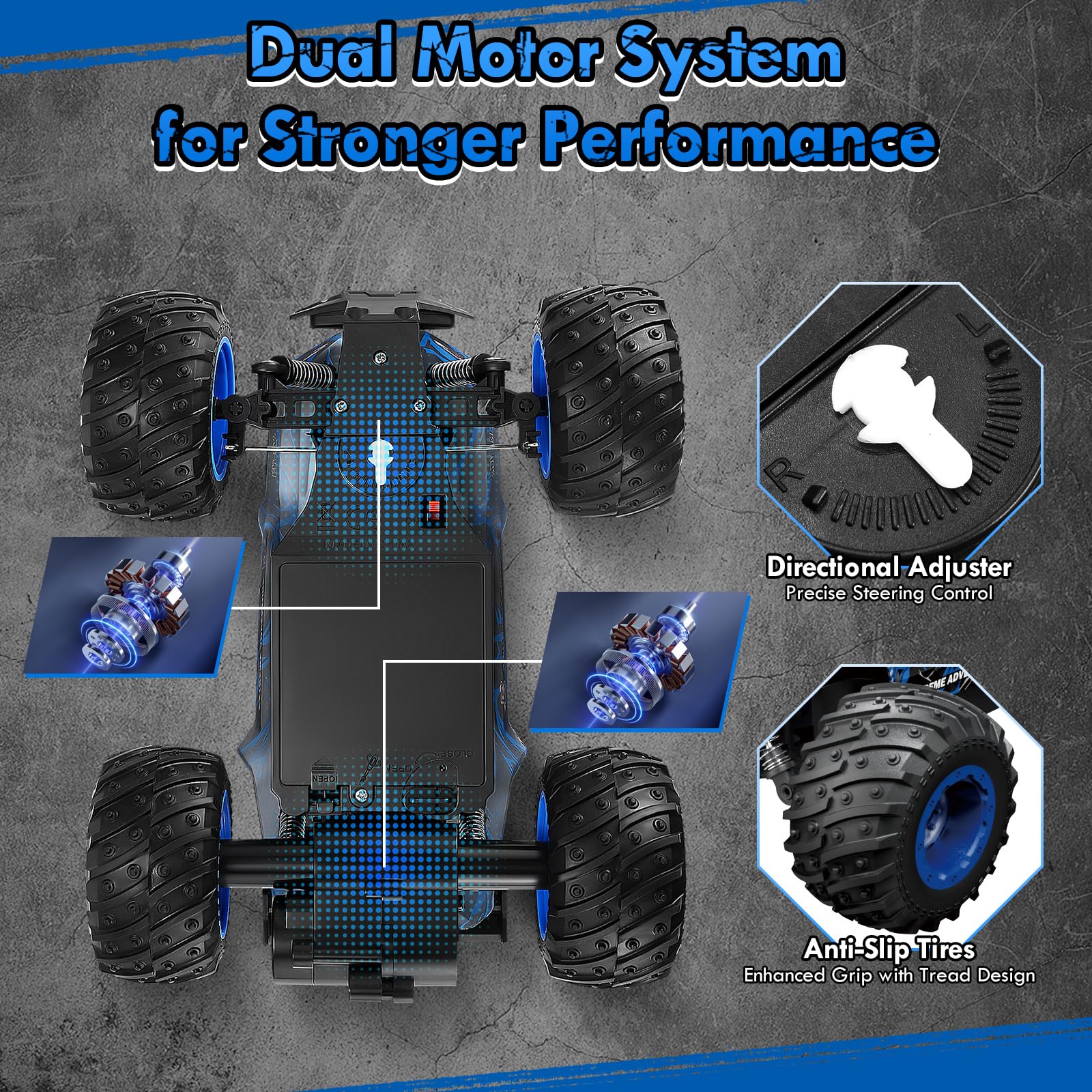 Remote Control Car, 1:18 Scale Rc Cars, All-Terrain RC Truck with LED Light, 20KM/H, Rechargeable, 2WD, 2.4GHz, Sturdy PVC Shell, Remote Control Truck for Boys 4-7 8-12, Beginner