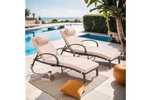 Suvivityse Outdoor Lounge Chairs Set of 2,Adjustable 5-Position Outdoor Chaise Lounge with Armrests & Wheels for Poolside, Backyard, Deck