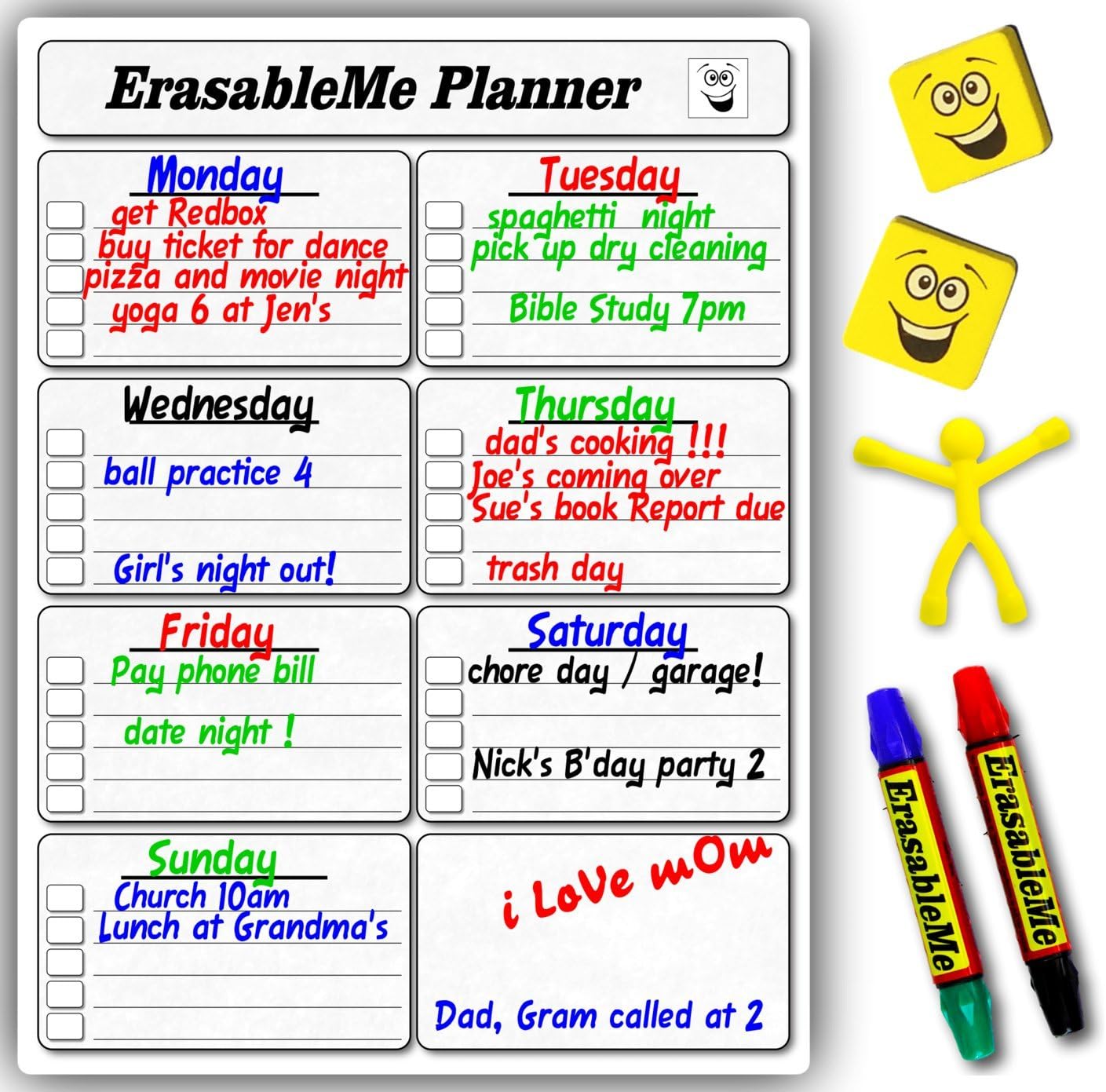ItemMax Magnetic Dry Erase Calendar for Refrigerator - Weekly - Complete with Whiteboard Markers, Erasers, Magnet Pen Holder and Notepad