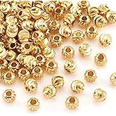 Craftdady 100pcs 18K Gold Corrugated Round Spacer Beads 4mm Tiny Brass Rondelle Ball Loose Beads for Jewelry Making Hole: 1mm