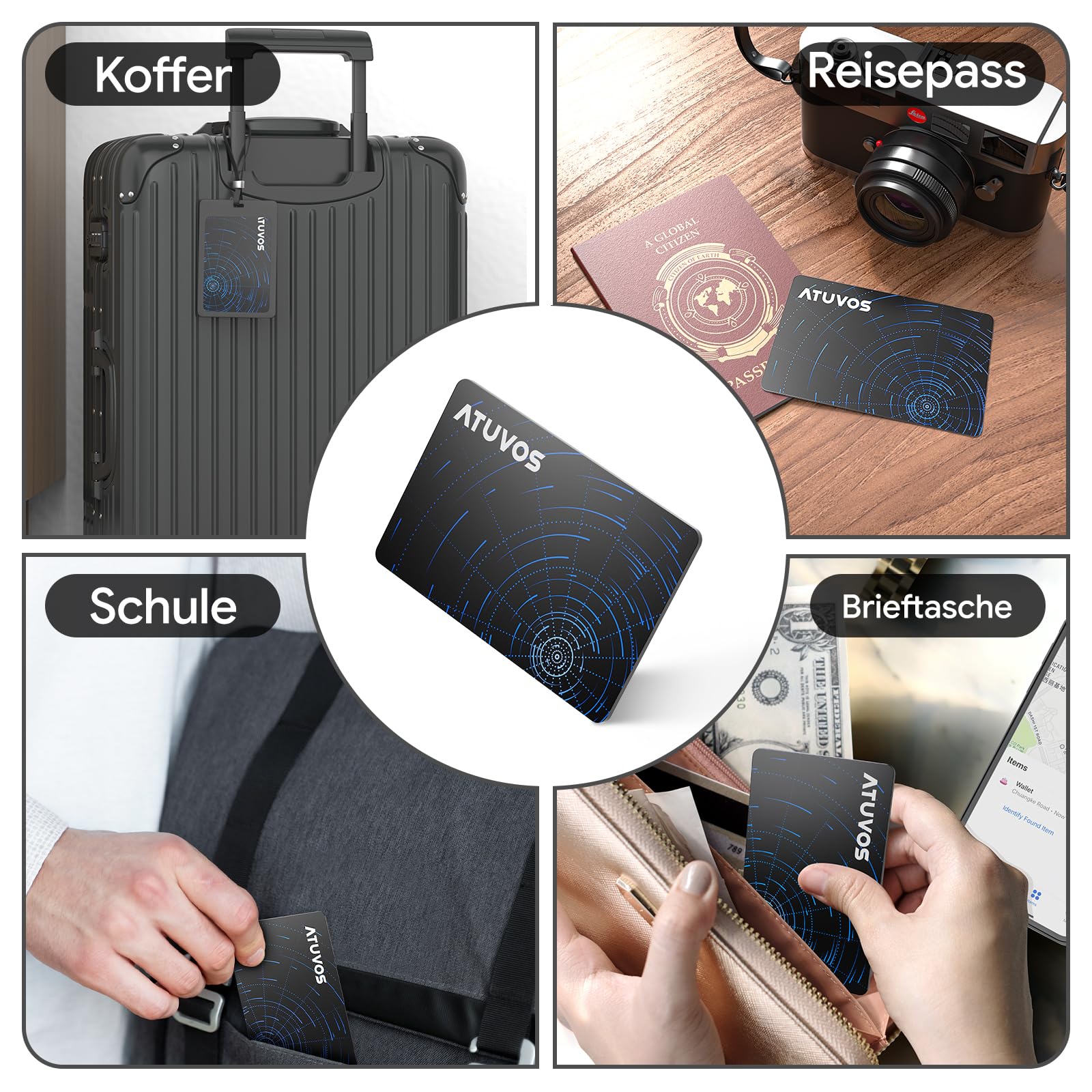 ATUVOS Neu Dual-System Air Tag Karte Pro für Android & iOS, Wiederaufladbarer Wallet Tracker Card Kompatibel mit Google Mein Gerät Finden or Apple Wo ist? App, Gegenstände-Finder, Thin 1.6mm 2er Pack 6