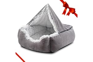 MIXJOY Dog Beds for Medium Large Small Dogs, Rectangle Cave Hooded Blanket Puppy Bed, Luxury Orthopedic Cat Beds for Indoor Cats, Warmth and Machine Washable (25 inches, Grey)