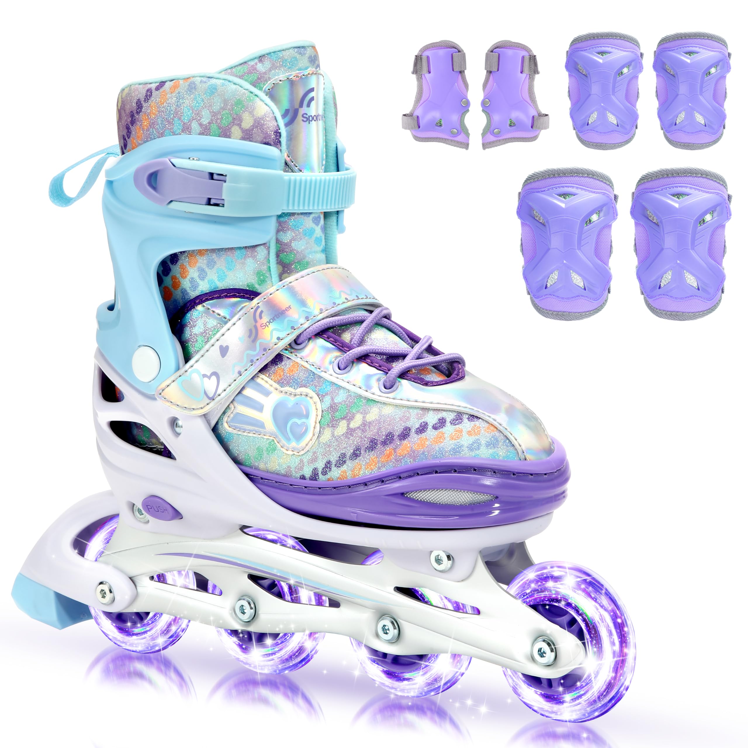 Sportneer Inline Roller Skates, Roller Boots Adjustable Size 2-7.5 with Illuminating Wheels Roller Blades Protective Gear Set for Gilrs Women Image