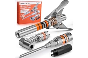 THINKWORK Grease Gun Coupler Set, Double Handle Extra Reach Strong Lock on Greases Gun Couplers with 90°Grease Coupler Adaptor, 12000 PSI Compatible with All Grease Guns 1/8" NPT Grease Gun Fitting