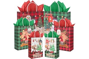 24 Christmas Gift Bags Bulk with Handles, Assorted Sizes Reusable Christmas Kraft Paper Tote Bags with Gifts Tags and Tissue 