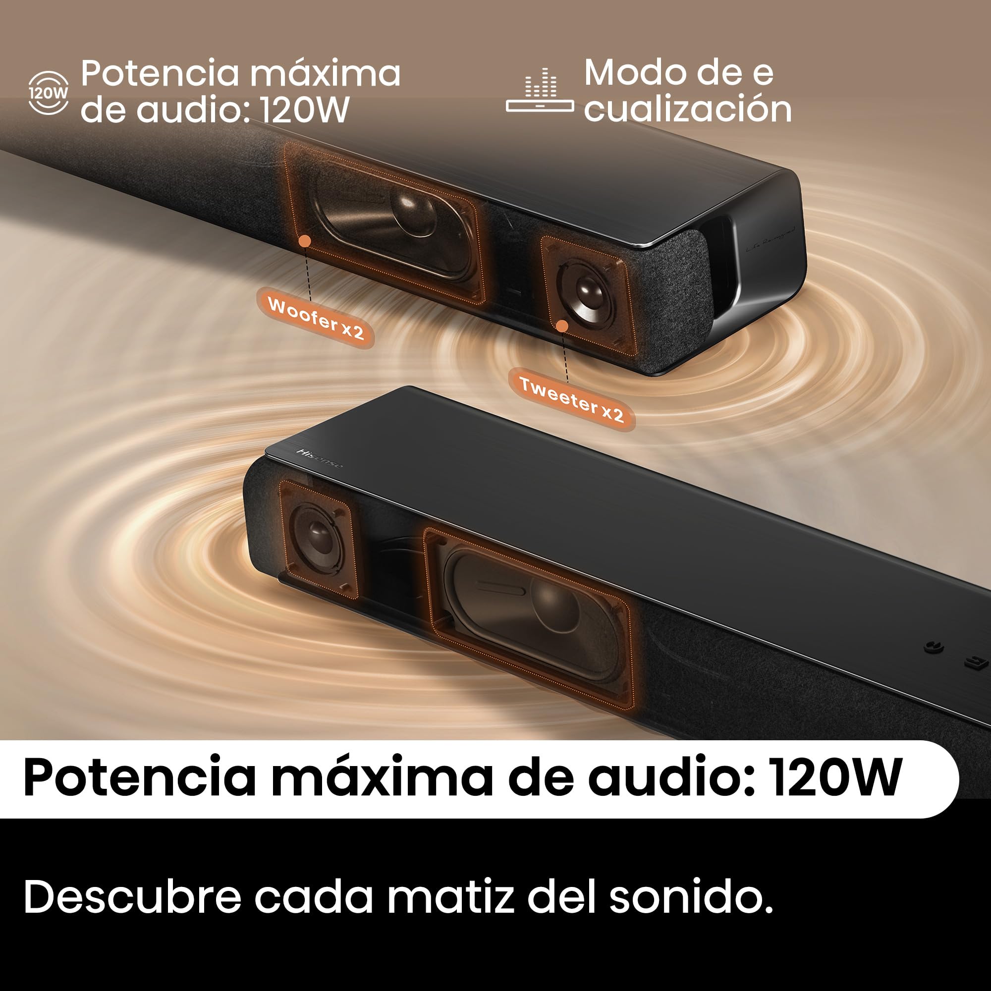 Hisense HS1000, 2.0 Kanal Soundbar, 120W max Audio Power, Dolby Audio, DTS Virtual:X, Voice Enhanced, TV Mode, EzPlay 3