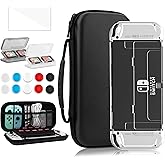 FANPL Case for Nintendo Switch OLED, 15 in 1 Accessories Bundle, Carrying Cover for Switch OLED and Joy Con with Clear Hard Flip Protective Skin, Screen Protector, 6 Thumb Grips, 2 Game Storage Case
