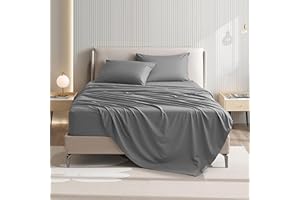 USXIBEI Queen Size 4 Piece Sheet Set - Comfy Breathable & Cooling Bed Sheets Set, Soft and Wrinkle Free, Deep Pockets, Easy & Secure Fit, Hotel Luxury Bedding for Women, Men - Oeko-Tex - Dark Grey