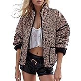 Yimoon Women's Cropped Puffer Quilted Jacket Vintage Floral Print Open Front Lightweight Short Jacket Outerwear