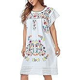 YZXDORWJ Women Embroidered Mexican Peasent Lace Short Sleeves Dress