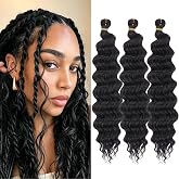ZRQ 12 Inch Deep Wave Curly Braiding Hair 3Packs Boho Hair for Braiding #1B | Natural Black Bohemian Ocean Wave Crochet Hair, Curly Braiding Hair for Boho Braids, Synthetic Crochet Hair for Women
