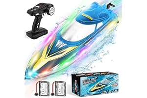 HEXSOLID Remote Control Boat RC Boat for Adults Kids for Pool Lake with 2 Batteries 60Min 30+ KPH Racing Boats 5 Cool LED Lights 3 Speeds Toys for Kids & Boys Ideal for Kids