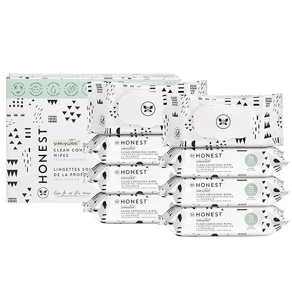 THE HONEST COMPANY CLEAN CONSCIOUS MULTI-USE WIPES | HYPOALLERGENIC + UNSCENTED FOR SENSITIVE SKIN | OVER 99% WATER, COMPOSTABLE, PLANT BASED, BABY WIPES | PATTERN PLAY, 576 COUNT