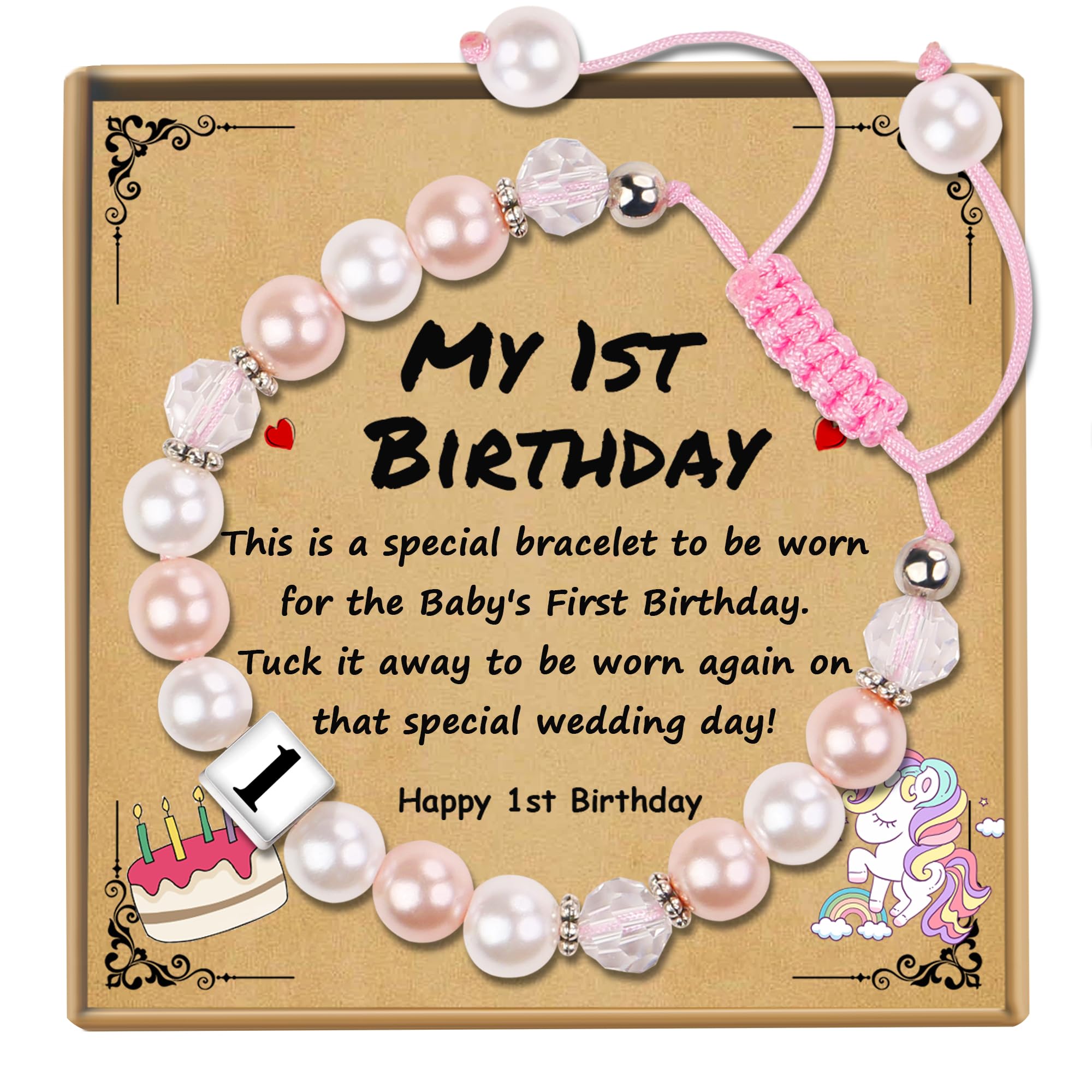 Sereney Birthday Gifts for Girls, Beaded Bracelets as 1 3 4 5 6 7 8 9 10 11 12 13 15 16 Year Old Birthday Gift, Adjustable Stone/Pearl Bracelet as Happy Birthday Gifts for Daughter Granddaughter Niece