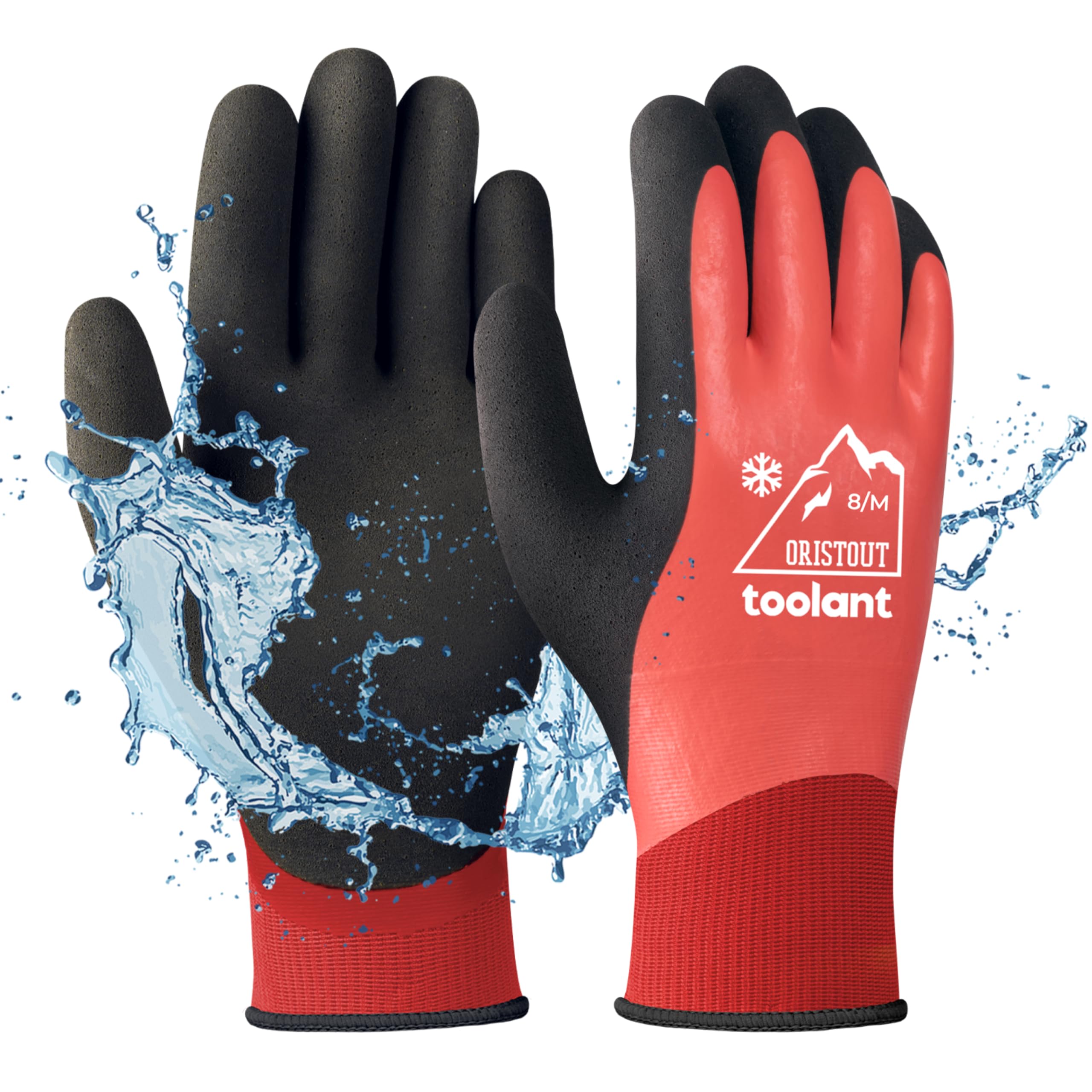 OriStout Thermal Work Gloves for Cold Weather, Waterproof Winter Gloves, Touchscreen, Super Grip, for Gardening, Fishing, Car Washing, Working in Freezer, Red, Medium