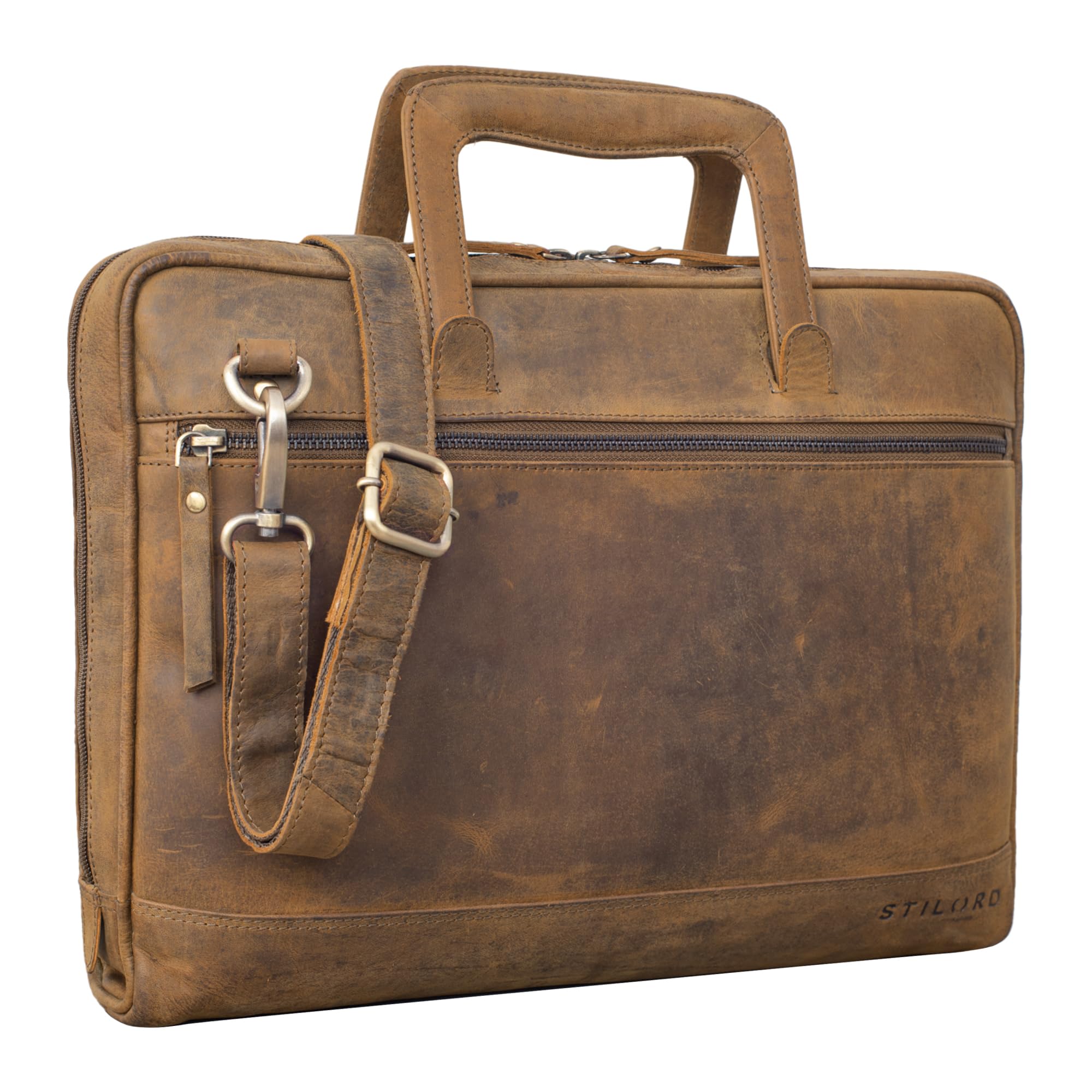 STILORD "Pierce Leather Laptop Bag with Handle A4 Portfolio Vintage Messenger Bag for 13.3" MacBooks Business Bag Laptop Satchel Briefcase Genuine Leather Colour:vinto - brown