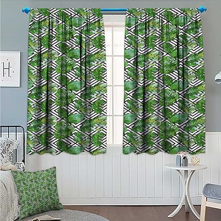 Angoueleven Tree Window Curtain Drape Macro Palm Leaves On