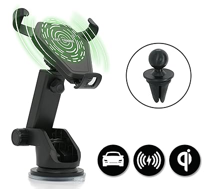MyGadget Wireless Charging Autohalterung - Qi Schnellladegerät KFZ Handy Halter (Saugnapf & Lüftung) für z.B. Apple iPhone XS