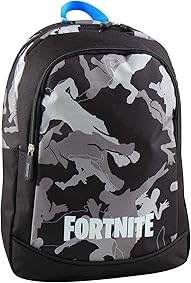 Fortnite Silhouettes - Mochila (2 Compartimentos, 100% poliéster), Color Negro, Gris y Azul 