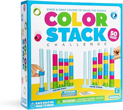 Color Stack Challenge by Relatable – Easter Basket Stuffers for Kids, A Fast-Paced Color Matching Puzzle Game for Fun Easter Family Game Night, Includes 2 Stack Racks, 50 Challenge Cards, & 80 Rings
