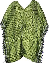 Womens Green Short Kaftan Top Bikini Cover up Bohemian Summer Caftan Dress XL