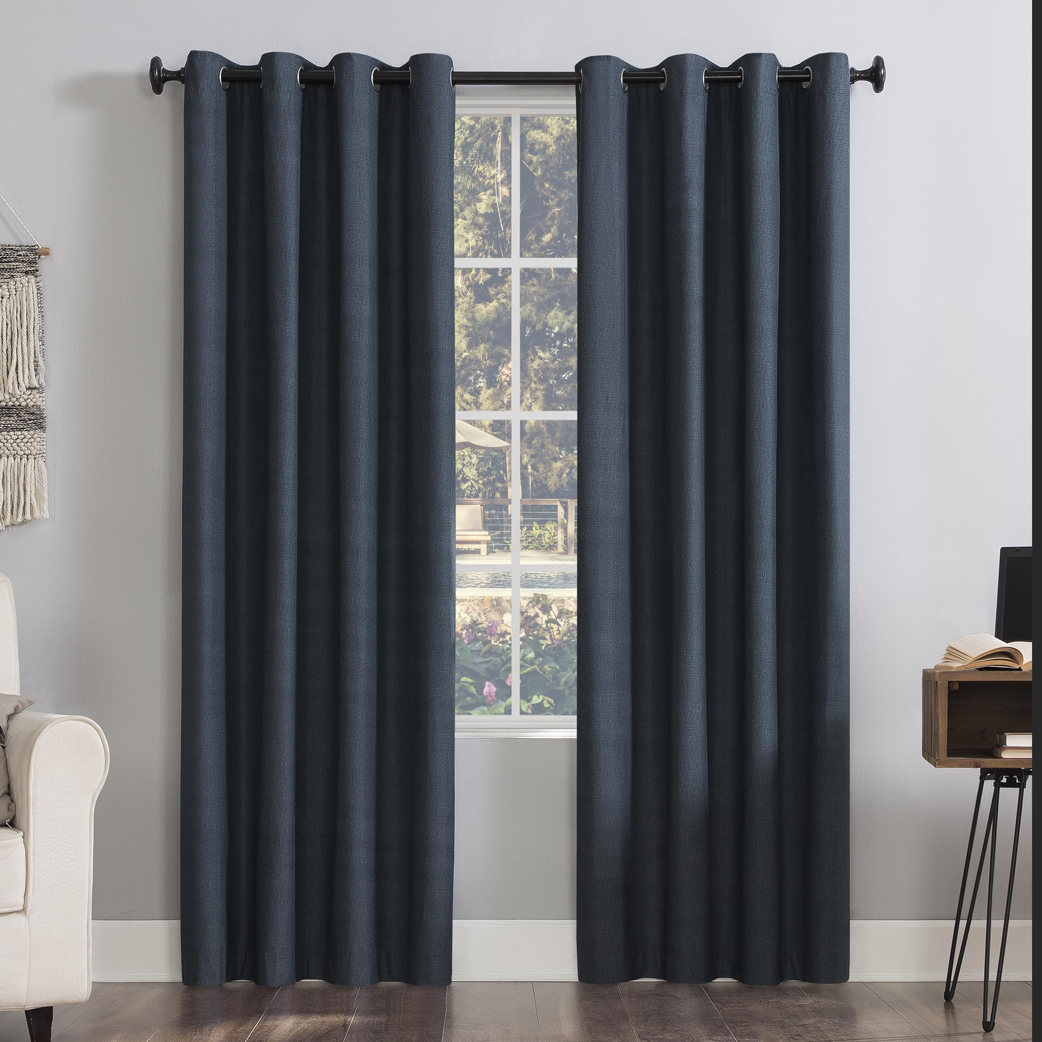 Sun Zero Columbia 2-Pack Thermal Energy Saving 100% Blackout Grommet Curtain Panel Pair, 50" x 95", Navy Blue