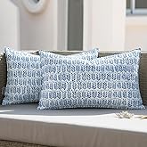 MIULEE Outdoor Set of 2 Patio Lumbar Pillows Spring 12”x 20” Fade Resistant Outdoor Lumbar Pillow with Inserts, Fluffy Decorative Garden Waterproof Cushions for Home Patio Couch Sofa Use, Royal Blue