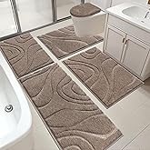 HEBE Bathroom Rugs Sets 5 Piece, Soft Absorbent Microfiber Bath Mat for Bathroom, Non Slip Washable Bath Rug Set with Toilet Cover, Bath Runner and U-Shaped Contour Toilet Rug, Coffee