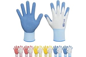 JDL Gardening Gloves for Women, 6 Pairs Breathable Latex Coated Yard Garden Gloves, Rubber Outdoor Protective Work Gloves with Grip, Multiple Colors, Medium Size