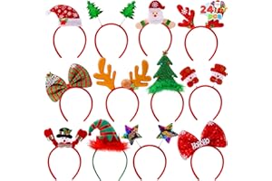 JOYIN 24 Pcs Christmas Headbands with 12 Designs, Classic Christmas Themed Headpiece, Reindeer Tree Snowman Elf Headwear, Xmas Hair Accessory for Adult Women Girl Kids Party Favor Photo Props