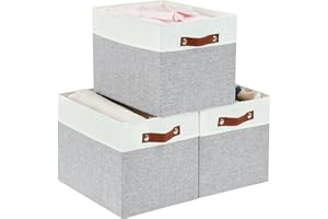 DECOMOMO 13x15x13 Storage Cube Bins, Large Storage Baskets for Shelves, Fabric Storage Bins, Kallax (Light Grey & White, 3 Pa